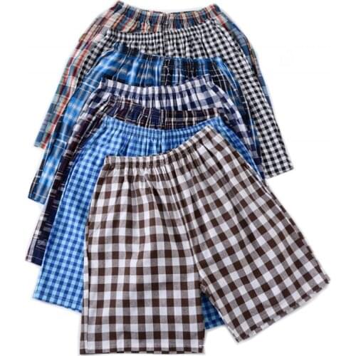2021 Summer Men 100% Cotton sleeping bottoms Male Beach shorts Board Shorts Casual Plaid pajama half pants Swimming Shorts XXXL