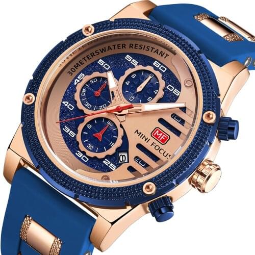 MINI FOCUS Fashion Mens Watches Luxury Brand Quartz Waterproof Sports Wristwatch Relogio Masculino Reloj Hombre Silicone Strap