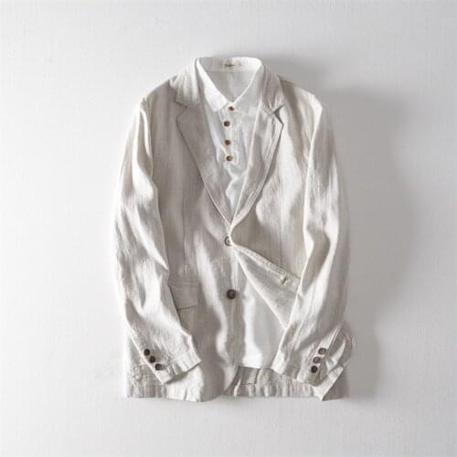 Mens Casual Cotton Linen Blazer Man Solid Suit Jacket Autumn Slim Elegant Thin Single Breasted Male Blazers Spring Suit FS-178