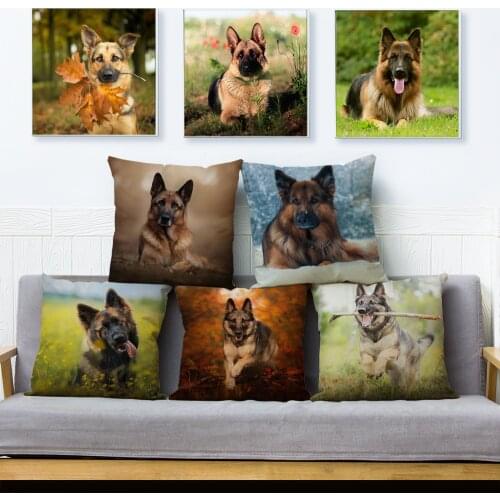 German Shepherd Dog Print Pillow Cover 45*45cm Cushion Covers Linen Pillows Cases for Sofa Home Car Decor Pet Pillowcase