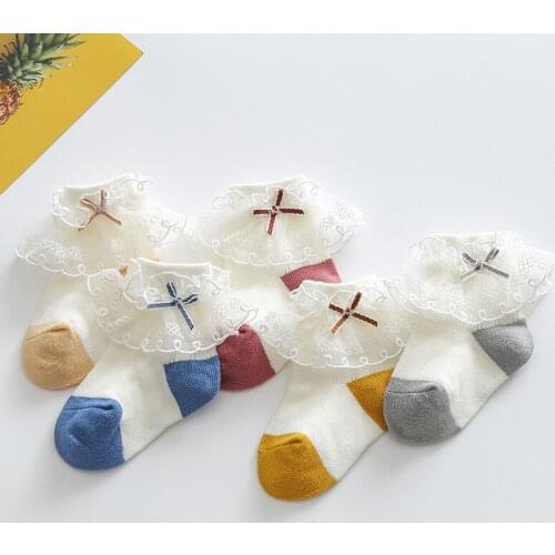 Baby Girl Socks Lace Socks Cotton Color Matching Small Bow Tie Dance Socks Toddler Socks Baby Fashion Clothing