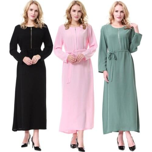 2020 New Arrival Fashion Elegant Womens Muslim Abaya Dress O-Neck Long Sleeve moroccan kaftan Islamic Hijab Kaftan Dresses Eid