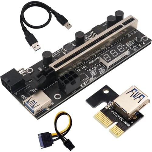 PCIE Riser 1X to 16X Graphic Extension with Temperature Sensor for Bitcoin GPU Mining Powered Riser Adapter Card