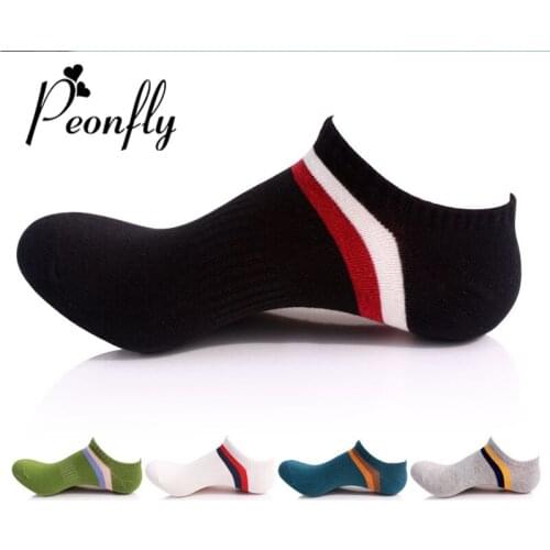 Peonfly Casual Fashion Cotton Low Cut Men Brand Design Two Stripes Solid Color Comfortable Breathable Short Ankle Socks