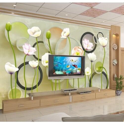 Custom circle wall paper, 3D circle and flower murals for the living room bedroom TV background wall waterproof wallpaper