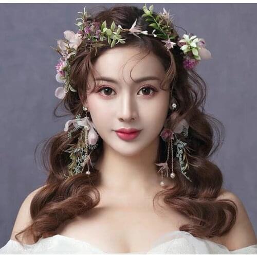 Korean Bride Sweet Garland Hairbands Dress Wedding Jewelry Romantic Flower Crown Bohemian Beach Holiday Party Hair Accessories