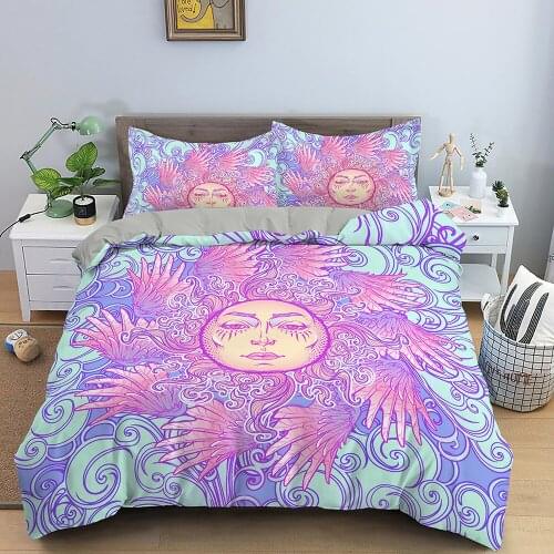 2/3Pcs Luxury Duvet Cover Bedding Set Fairytale Style Sun With Human Face Quilt Cover for Bedroom With Pillowcase Bedclothes