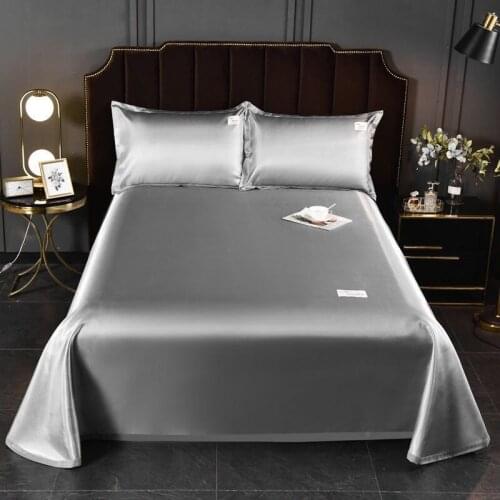 1pc Silk Flat Sheets Single Size Gray Color Bed Linens Summer Cool Bedsheet For Double Bed Sheet(with pillowcase)