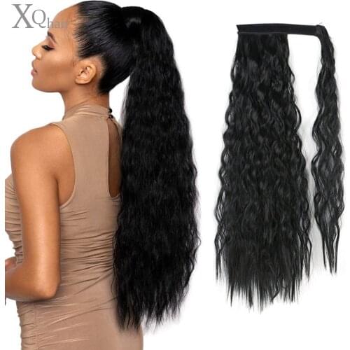 Synthetic Corn Wavy Long Ponytail Hairpiece Wrap on Clip Hair Extensions Black Brown Pony Tail Blonde Fack Hair