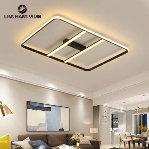 Modern Led Chandelier Black Rectangle Ceiling Mounted Chandelier Lighting for Foyer Living room Bedroom Dining room Luminaires
