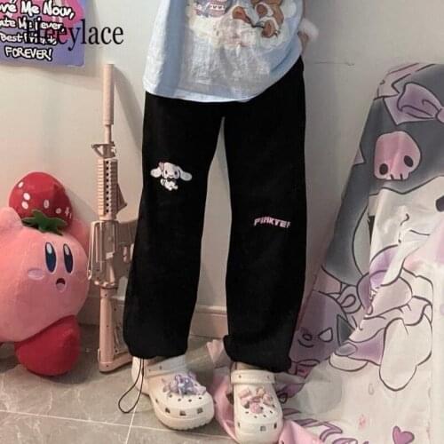 Kawaii Cartoon Print Jogging Sports Pants Women Soft Girl Black Joggers Sweatpants 2021 Korean Fashion Wide Leg Trousers