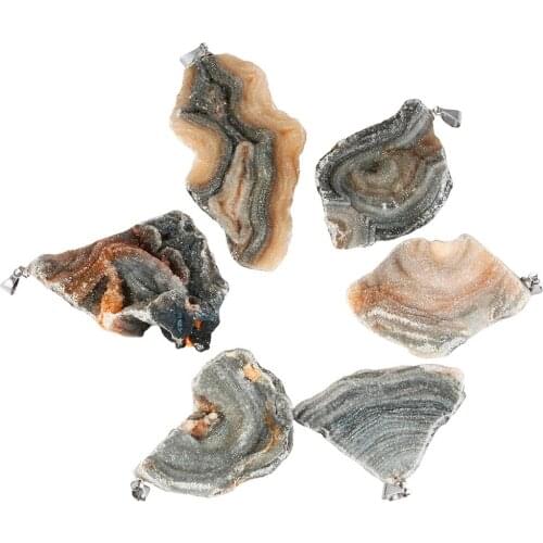 SUNYIK Natural Galaxy Druzy Quartz Raw Geode Freedom Stone Pendant Silver Plated