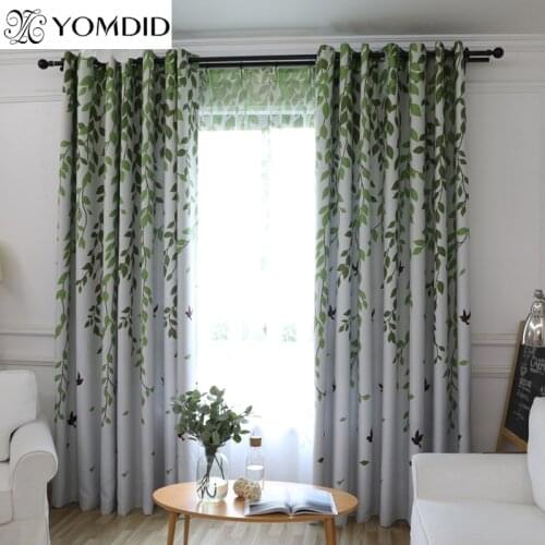 Blackout Curtain For Living Room Leaves Birds Printed Drapes Bedroom Kitchen Balcony Pastoral Cloth/ Tulle for Window Decoration