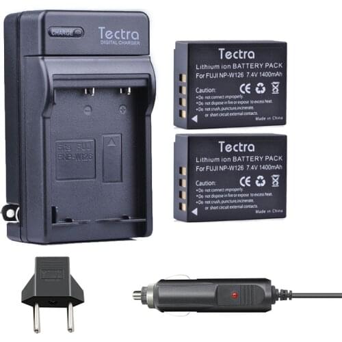 Tectra NP-W126 NP W126 Camera Battery 2PCS+ Digital Charger+Car Plug for Fujifilm X-Pro1 XPro1 X-T1 XT1 HS30EXR HS33EXR X PRO1