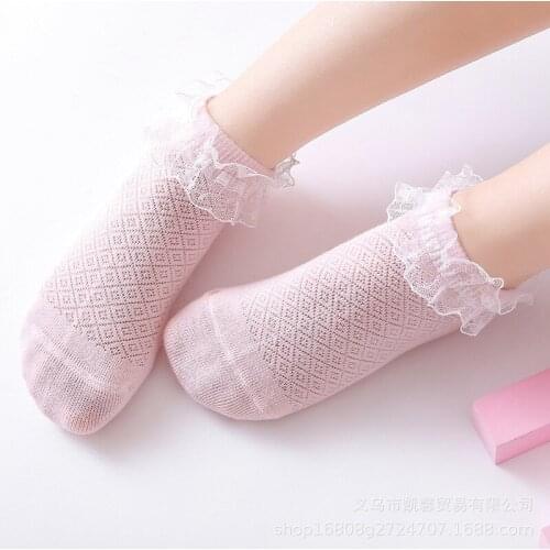 10pair/lot Baby Girls Thin Lace Children Mesh School Dance Short Sock Breathable Ruffle Princess All Season Thin Cotton Socks