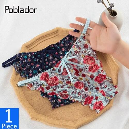 Poblador French Style Sexy Thong Fashion Hollow Out Ribbon T-Back Sexy Lace Panties Low Rise Seamless Comfort Soft Lady Lingerie
