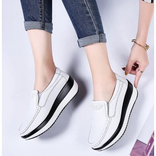 Women Flats Platform Shoes Women Elegant Genuine Leather Shoes Woman Autumn Slip On Casual Flat Shoes Women Zapatos De Mujer