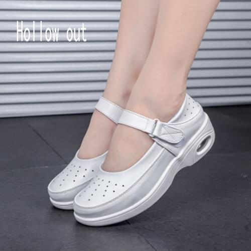 NEW 2019 Summer Hollow out design Casual shoes white wedge heels breathable anti-skid air cushion pregnant womens shes