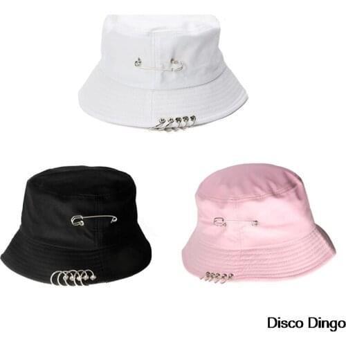 Solid Color Iron Pin Rings Personality Bucket Hat Cap For Unisex Women Men Cotton Fishermen Caps Factory Sells Directly
