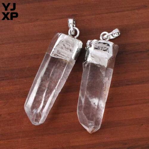 YJXP Silver Plated/Rose Gold Irregular Shape Natural Crystal Rock Pillar Reiki Healing Clear Quartz Pendant Women Charm Jewelry