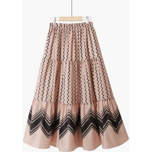 New High Waist Thin Summer Skirts Women Printed Pleated A-line Long Skirt Women With lining