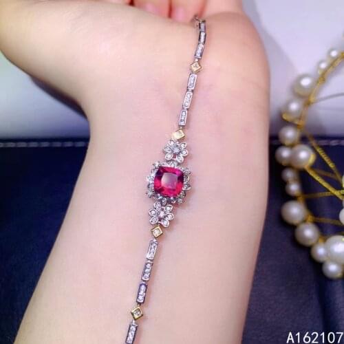 Fine Jewelry 925 Sterling Silver Inset With Natural Gemstone Womens Luxury Fashion Square Mg-Al Garnet Hand Bracelet Support Te