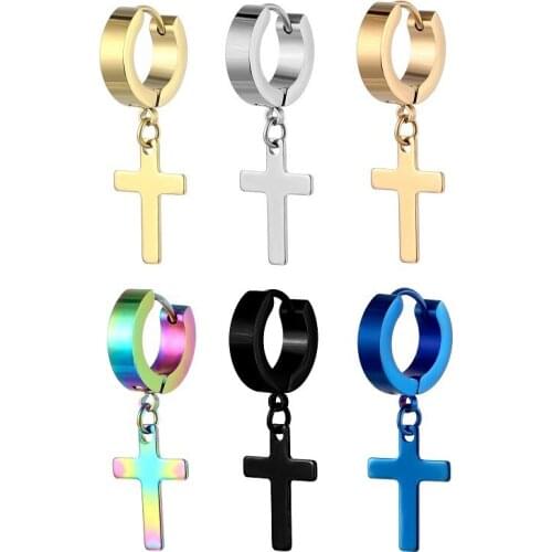 1 Pcs Titanium Steel Stainless Steel Non-allergic Hand Throwing Ear Buckle Cross Fashion Titanium Steel Mens Stud Earrings