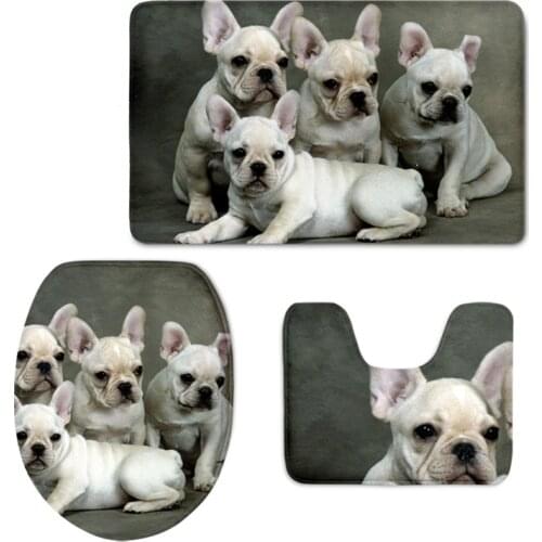 3D Animal White French Bulldog Cutie Toilet Seat Cover Home Washroom Accessories Rugs Anti Skid Bath Mat Soft Absorbent Carpets