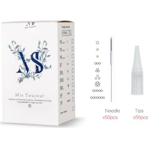 50pcs/box 1R 3R 5R 3F 5F 7F 7U Needles and Caps For Semi permanent Makeup Machine Microblading Microshading Embroidery Tattoo