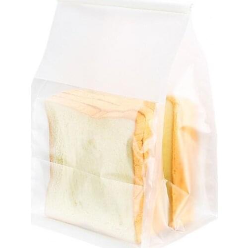 50Pcs Toast Bag Iron Wire Sealing Open Window Transparent Cotton Paper Bread Packaging Pouch for Party