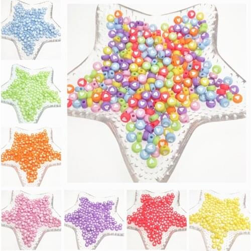 100pcs/Lot 7mm Acrylic Spaced Beads Round Shape Love Heart Beads for Jewelry Making DIY Handmade Charms Bracelet Accessories