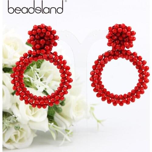 Beadsland Drop Earrings Colorful Glass Beads Hand Knitted Circle Fashion Vintage Woman Girl Party Festival Hot Sell Gift 40230
