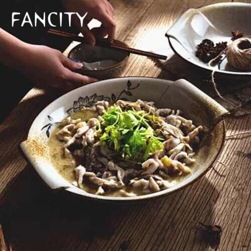 FANCITY Binaural soup bowl soup bowl household large pickled cabbage fish bowl boiled fish large bowl hotel restaurant tableware