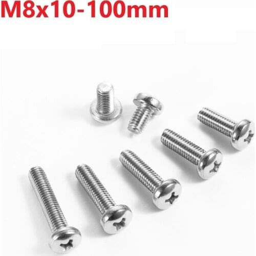 M8 304 Stainless Steel Cross Recessed Round Head Bolts 8mm X10 12 14 30 35 40 45 50 55 60 75 80 85 90 95 100mm Pan Head Screws