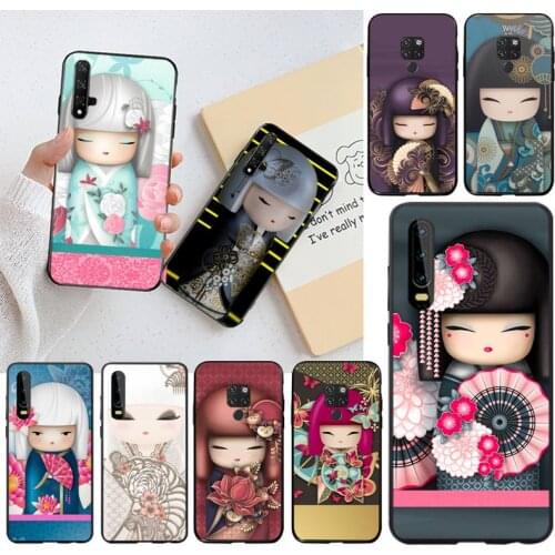 Kawaii Japanese Kokeshi doll DIY Painted Bling Phone Case for Huawei P40 P30 P20 lite Pro Mate 20 Pro P Smart 2019 prime