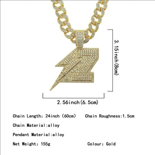 2021 European and American Jewelry mens water lightning pendant mixed material necklace with boutique hip hop Necklace