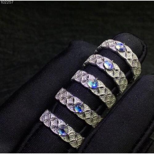 Natural Moonstone Ring, Crystal Clear, Blue Fluorescent Effect, 925 Silver, Womens Beautiful Jewelry