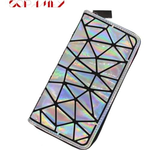 Colorful Women Long Clutch Wallets Geometry Luminous Purse Lattice Standard Wallets Zipper Female Wallet Card Holder Money Bag
