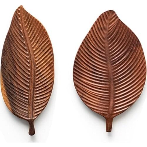 Leaf Shape Wood Serving Tray Wooden Plate Storage Trays Tea Dessert Dinner Breads Fruits Snaks Food Display Dishes Trays