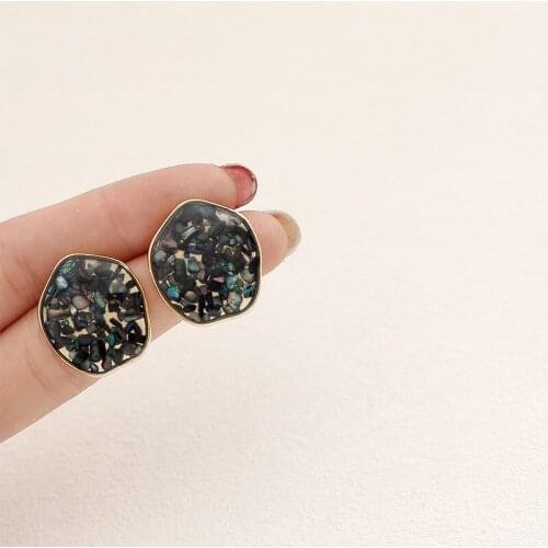 Minar Fashion Irregular Geometric Abalone Shell Earrings for Women Gold Color Alloy Small Stud Earrings Statement Party Jewelry