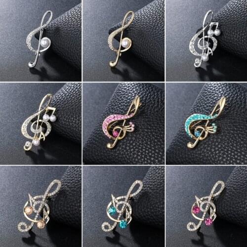 Fashion White Pearl Rhinestone Music Note Brooches Badge Lapel Pin For Women Men Singer Party Concert Accessories Jewelry Gift