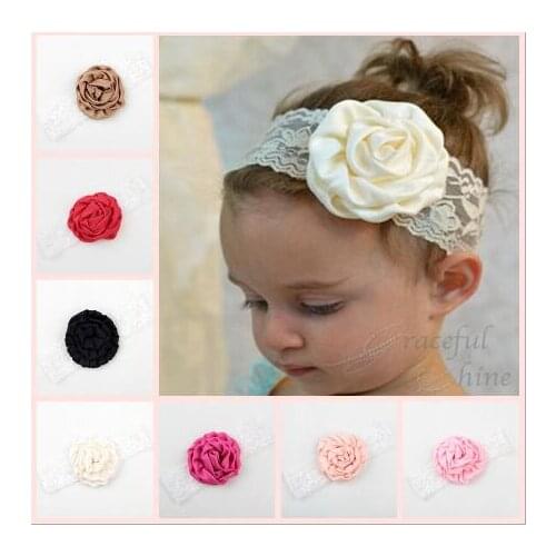 Baby Girl Kids Chiffon Rose Flower Soft Lace Headband Elastic Headwear wholesale YH420