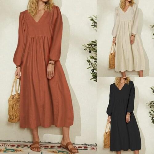 2021 spring new Amazon fashion womens cotton loose lantern sleeve dress women