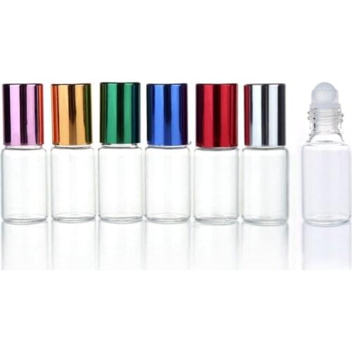 New 50pcs/lot 5ml Roll On Perfume Bottle Clear Glass Essential Oil Roll On Bottle Small Sample Test Roller Container 5cc
