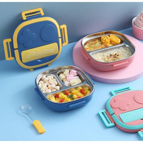 550ml Go Out Portable Kids Baby Snacks Container School Picnic Outdoor Anti Slip Stainless Steel Travel Lunch Box Lid