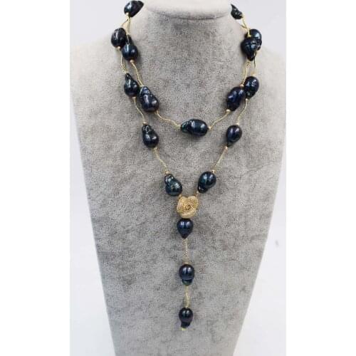 Freshwater pearl reborn keshi black baroque necklace 38inch wholesale gift