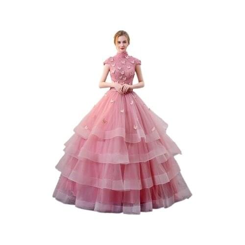 Pink ruffled butterfly princess medieval dress Renaissance Gown queen costume Victoria/Marie Antoinette/Colonial Belle Ball