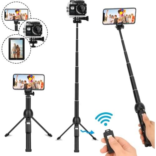 Selfie Stick,45 Inch Extendable Selfie Stick Tripod and Phone Tripod Stand with Rechargeable Wireless Remote,Compatible Black