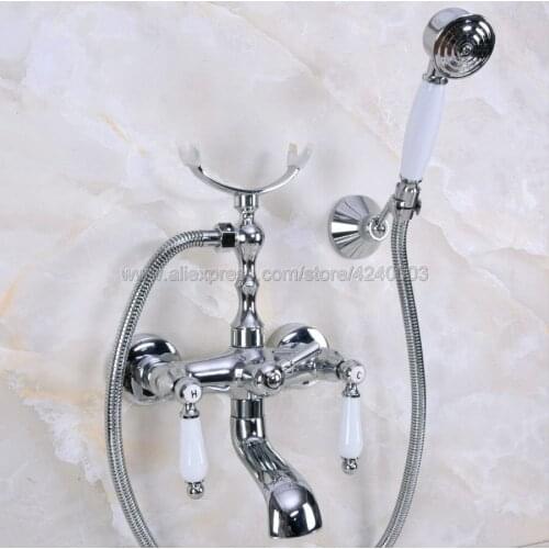 Modern Chrome Bathtub Faucets Telephone Style Tub Mixer Taps Dual Handle Bathroom Bath Shower Faucet with Handshower Kna236