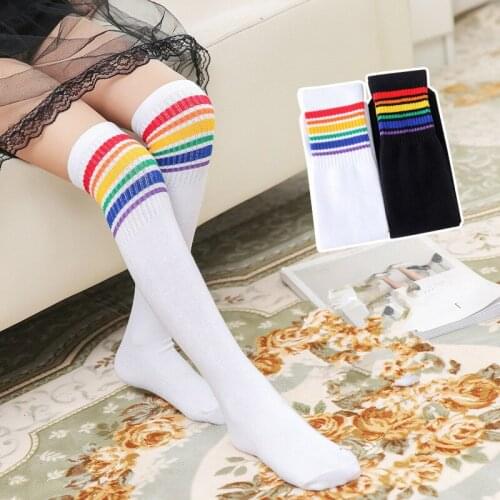Warm Socks High Quality Thigh High Socks Over Knee Rainbow Stripe Girls Long Socks Girls Baby Stripe Stockings 2020 New Arrival